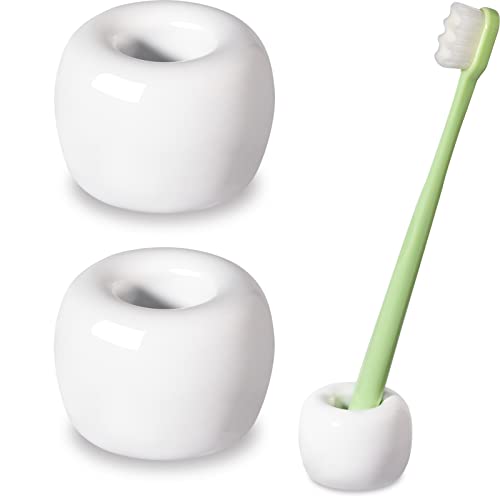 Travel-Friendly Mini Ceramics Toothbrush Holders for Bathroom Decor Vanity Countertops, Space Saver, White, 2 Pack - color: 2-pack White