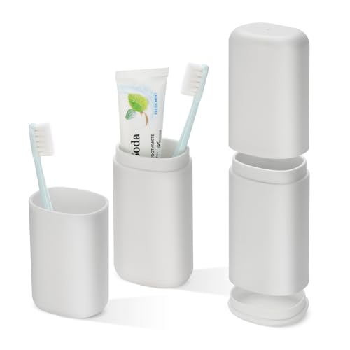 Travel Toothbrush and Toothpaste Case, 2 in 1 Gray Toothbrush Holder and Rinse Cup, Large Capacity Toothbrush Cup with Cover, Portable Toothbrush Holder for Traveling, Camping, Trip - color: Gray