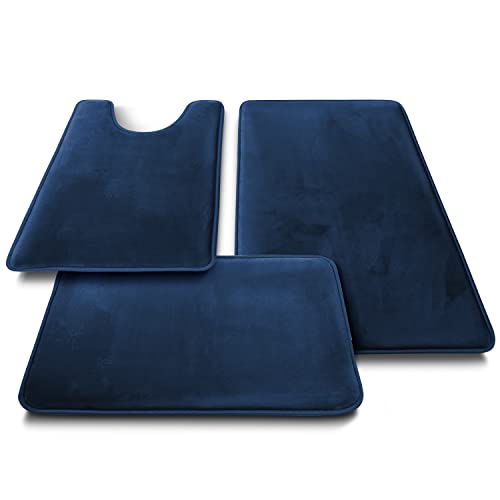 Clara Clark 2 Piece Bathroom Rugs Bath Mat Set, Velvet Memory Foam Bath Mats for Bathroom - Non-Slip, PVC Backing Bath Rugs, Washable - Dries Quickly, Blue - color: Blue, style: 17 x 24 + 20 x 32