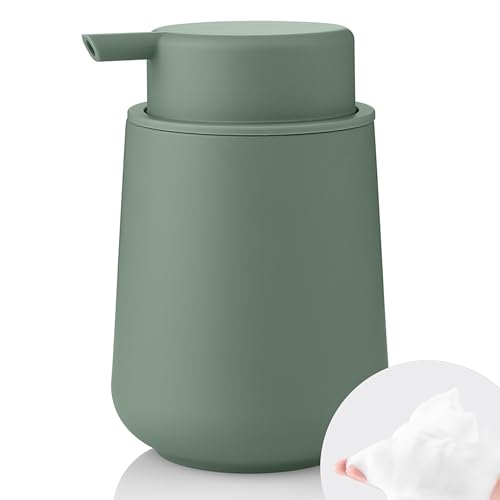 YAUKPH Sage Green Foaming Hand Soap Dispenser Plastic 11 oz - Modern Minimalist Style for Bathroom & Kitchen Countertop Refillable