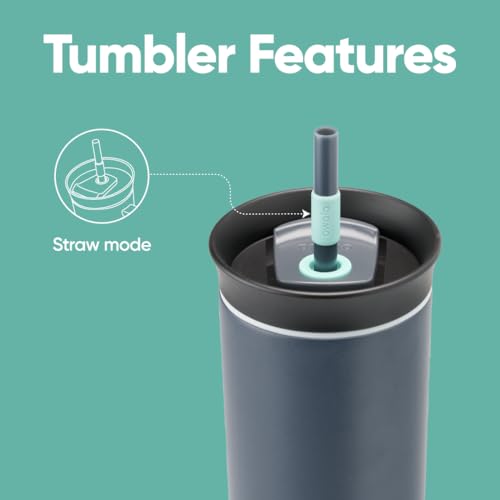 Owala Stainless Steel Triple Layer Insulated Travel Tumbler with Spill Resistant Lid and Straw, BPA Free, 24 oz, Black/Grey (Foggy Tide) - color: Foggy Tide, size: 24 Ounces (Pack of 1)