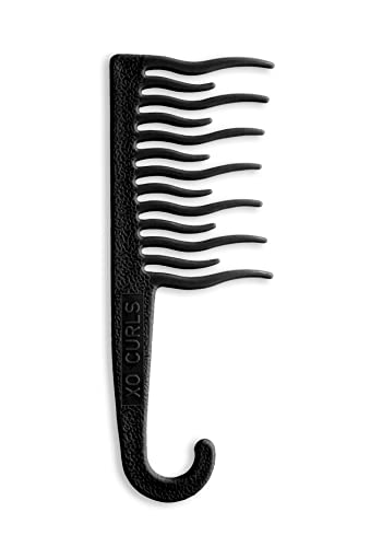XO Curls Shower detangling hair comb, Wide tooth comb, Comb with hook for easy hanging in shower, Gentle on Scalp, Hair comb for with curly & wavy hair - color: Black