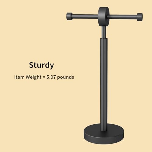 YUMORE Toilet Paper Holder Stand, Floor Freestanding Double Roll Black Tissue Paper Stand for Modern Bathroom, Weighted Round Base Stainless Steel Toilet Roll Holder,Extra Capacity - size: 2 Roll