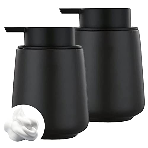 12Oz Hand Soap Dispenser Set - 2 Pack Ceramic Foam Soap Dispenser Set with Easy-to-Press Black Pump, Refillable Mordern Foaming Dish Soap Dispensers for Bathroom & Kitchen (Black, Foam Pump) - color: Black Foming Dispenser