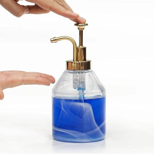 Glass Soap Dispenser for Kitchen and Bathroom Counter, 375ml/12.7 Oz Unique 3D White Smog Thick Glass Hand Soap Bottle with Smooth Action Rust-Free ABS Pump, Kitchen Dish Soap Dispenser (White) - color: White-01