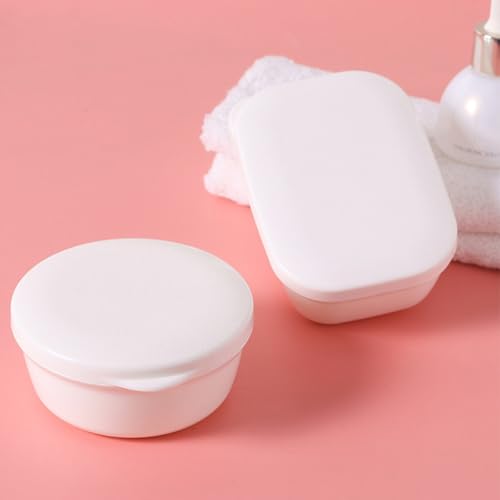 Beaupretty 2pcs Portable Travel Soap Box with Lid Leakproof Drainable Soap Holder Set White Rectangular Round Bathroom Case for Shower and Travel Use
