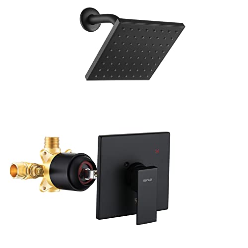 Esnbia Tub Shower Kit, Bathtub Shower Faucet Set（Valve Included) with 6-Inch Rain Shower Head, Single-Handle Shower Trim Kit, Matte Black - color: Matte Black, style: without tub spout