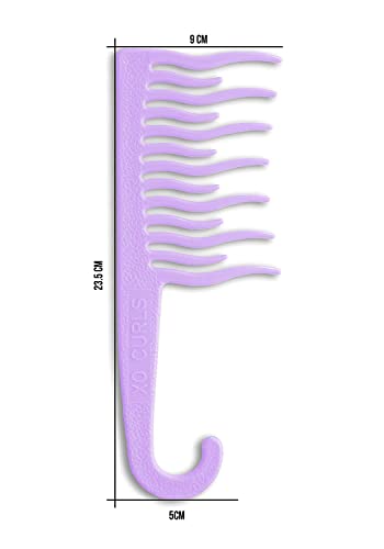 XO Curls Shower detangling hair comb, Wide tooth comb, Comb with hook for easy hanging in shower, Gentle on Scalp, Hair comb for with curly & wavy hair (Lavender) - color: Lavender