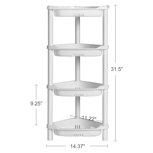 ELYKEN 4 Tier Shower Caddy Organizer Shelf Corner, 14.4 x 11.2 x 31.5 Inches, Rustproof, Plastic Shower Rack Stands for Inside Bathroom, Bathtub, Shower pan, White - color: White, size: 4-Tier