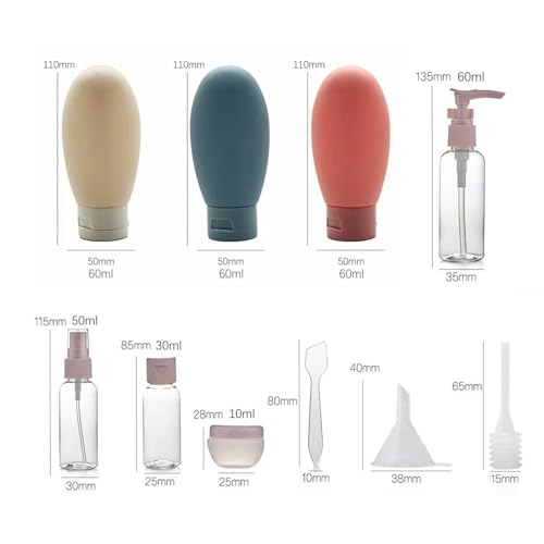 11pcs Travel Bottles for Toiletries, TSA Approved Travel Size Toiletries Containers Kit, Leak Proof Squeezable Travel Toiletry Liquid Bottles, Refillable Containers for Shampoo Conditioner Lotion - color: Color B