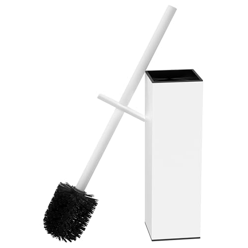 RUACQ Toilet Brush and Holder Set,Square Toilet Bowl Brush for Bathroom with 304 Stainless Steel Handle Toilet Cleaner Brush with Durable Scrubbing Bristles,Splash-Proof (White) - color: White, size: 1 pack