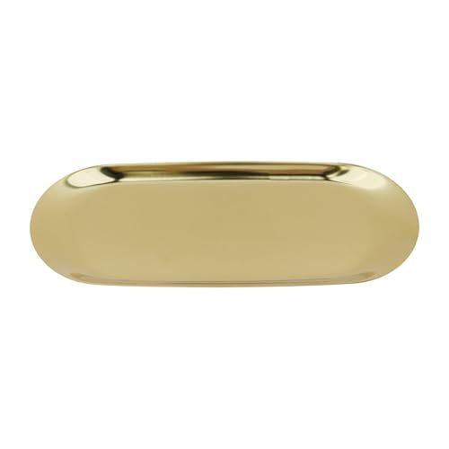 Dnyta Stainless Steel Decorative Tray, Decor Jewelry Dish, Rose Gold Bathroom Decor Makeup Serving Trays for Dresser, 9 x 3.7in Cosmetics Home Decor for Keys Watch Wallet Trinket (Oval, Gold) - style: Oval gold style (1pcs)