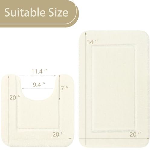 LOCHAS Bathroom Rug Set Cream White, Soft Bath Rug Set 2 Piece Set, Toilet Mat U-Shaped 20x20 and 34x20 Bath Rugs, Quickly Dry Mats for Bathroom, Tub, Washable, Super Absorbent Floor Mat - color: Cream White, size: 34" x 20" Plus 20" x 20" (U-Shape)