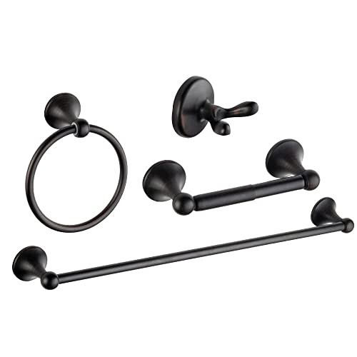 4 Piece Bathroom Accessory Set(Adjustable Towel Bar, Towel Ring, Toilet Paper Holder,Towel Robe Hook), Wall Mounted Bathroom Hardware Accessories Set,Oil Rubbed Bronze - color: Oil Rubbed Bronze, size: 4 pieces