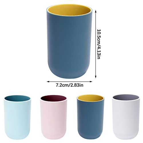 Bathroom Cups, Unbreakable Reusable Drinking Cups Set of 4 Colors Plastic Toothbrush Holder Tumbler 330ml Dishwasher Safe