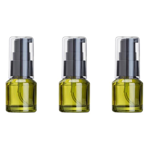 3 Pcs Green Glass Pump Bottles, Empty Refillable Leak-Proof Travel Bottles, Mini Portable Cosmetic Dispenser for Lotion Cream Foundation Toiletries (15ml/0.5oz) - color: Green, size: 15ml/0.5oz