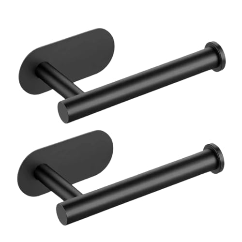 2 Packs Toilet Paper Holder No-Drill Self-Adhesive Towel Rack Stainless Steel Waterproof Rustproof Roll Paper Holder for Bathroom Washroom RVs (Black) - color: Black