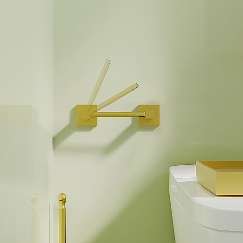 Ruacq Brushed Gold Toilet Paper Holder Towel Ring Bathroom Accessories Hardware Set Double Post Pivoting Toilet Roll Holder Square Stainless Steel and Zinc Alloy Modern Wall Mounted 2 Pieces - color: Brushed Gold, size: 2pcs