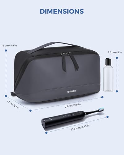 WANDF PU Leather Toiletry Bag for Men, Dopp Kit with Hanging Pouch | Water-Resistant Fabric, Travel Bag for Toiletries, Compact Storage, Shaving Accessories, Weekend Trips - color: Medium Plus, Dark Gray, size: Medium Plus