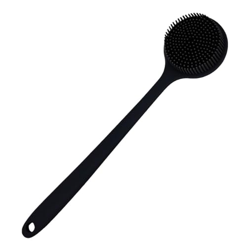 Long Handle Silicone Body Scrubber for Shower, Dual-Sided Back Scrubber Brush with Soft Bristles&Massage Nodes, Exfoliating Bath Brush for Hard to Reach Areas, Easy to Clean & Quick Dry, for Daily Use - color: Black