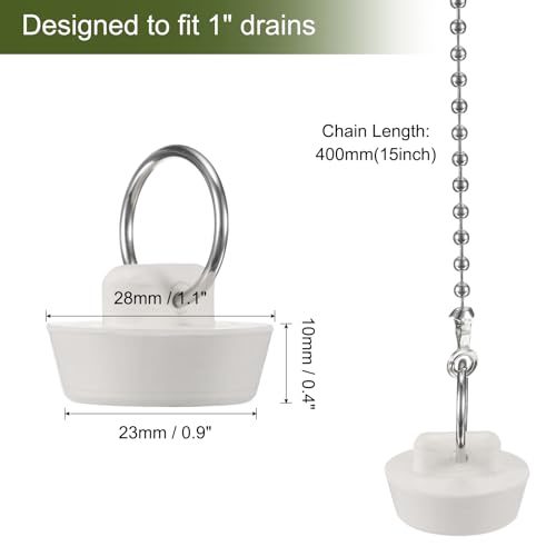 uxcell 2 Pcs Tub Stoppers, Rubber Bathtub Stoppers 1" Kitchen Sink Drain Stopper, Bathroom Drain Plug with Pull Ring and 15" Beaded Chain, White - size: 1"