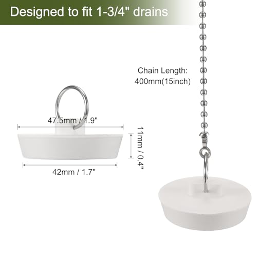 uxcell 2 Pcs Tub Stoppers, Rubber Bathtub Stoppers 1-3/4" Kitchen Sink Drain Stopper, Bathroom Drain Plug with Pull Ring and 15" Beaded Chain, White - size: 1-3/4"