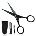 5" Beard and Mustache Scissors for Men with Combs - German Steel - Black | Bevel-Edge Precision Styling Scissors - Complete Beard and Moustache Trimming Kit - color: Black