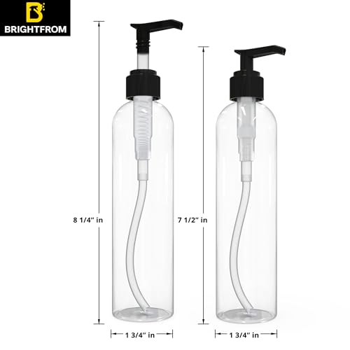 BRIGHTFROM Lotion Pump Bottles, Empty 8 OZ, BPA-Free Refillable Plastic Containers, Clear with Black Dispenser for - Soap, Shampoo, Lotions, Liquid Body Soap, Creams and Massage Oil (3 Pack) - color: Clear