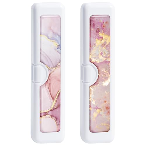 2 Pcs Toothbrush Travel Case - Colorful Pattern, Holder and Covers for Toothbrushes, Includes Tongue Scraper Case - color: 2PCS - 1, size: Small
