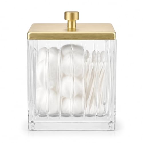 Vince Camuto Home Glass Cotton Jar Holder – Matte Gold Lid, Elegant Bathroom Storage Canister for Qtips, Cotton Balls, Floss, Makeup Organizer, Vanity & Bathroom Organization - color: CLEAR GLASS MATTE GOLD LID