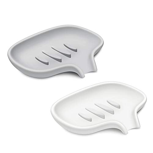 SUBEKYU Silicone Soap Dish for Bathroom,Bar Soap Holder for Shower with Draining Tray, Waterfall Soap Tray for Kitchen Sink, Set of 2 (White + Gray(Style 1)) - color: White + Gray(style 1)