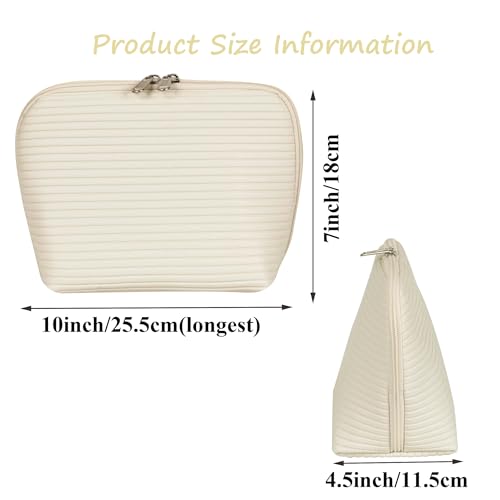 Travel Makeup Bag for Women, Waterproof Stand Up Cosmetic Bag with Brush Holders, Organizer Bag with Compartments, Fold-Down Design for Skincare, Toiletries & Essentials(White, Medium) - color: White, size: Medium