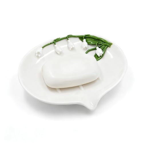 Flower Ceramic Soap Dish, Modern White Bar Soap Holder, Easy to Clean Multi-Purpose Soap Tray for Sponges, Jewelry, Bathroom Shower & Kitchen