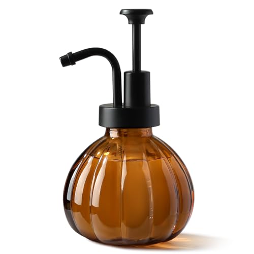 Halloween Soap Dispenser, Fall Amber Glass Soap Dispenser, Small Bathroom Hand Soap Dispenser, Vintage Pumpkin Style Soap Bottle with Pump, 9 fl oz Refillable Liquid Dish Dispenser for Kitchen