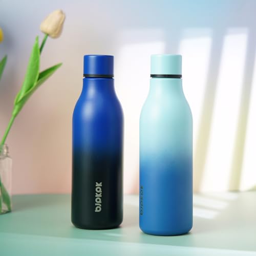 BJPKPK Insulated Water Bottles, 18 oz Stainless Steel Metal Water Bottle with Strap, BPA Free Leak Proof Jugs, Mugs, Flasks, Reusable Thermal Flasks for Sports & Travel, Blue Black - color: Blue/Black, size: 18 Ounces, style: 18oz