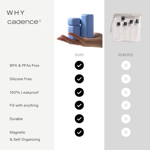 Cadence Travel Containers - Daily Routine Capsule Set - Magnetic Containers with Lids,4 Flex Mediums (1.32oz) & 3 Flex Smalls (0.56oz) - Shampoo, Conditioner, Body Wash, Pills, & More - Petal - color: Petal