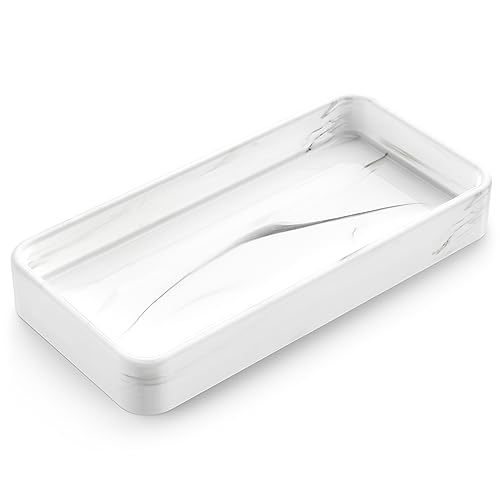 Gurygo 8" Ceramic Bathroom Vanity Tray for Kitchen Counter - Kitchen Soap Tray - Rectangular Ceramic Trays for Bathroom - Porcelain Large Serving Trays (Marble, Set/1) - color: Marble White, size: 7.9" x 4" x 1.1"