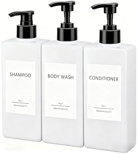Shampoo and Conditioner Dispenser Set, 3Pack Refillable Shampoo and Conditioner Bottles with Labels, 500ml Soap Dispenser 16.9oz Shower Dispenser Square Pump Bottle for Bathroom and Kitchen - White - color: White - 3pack 16.9oz