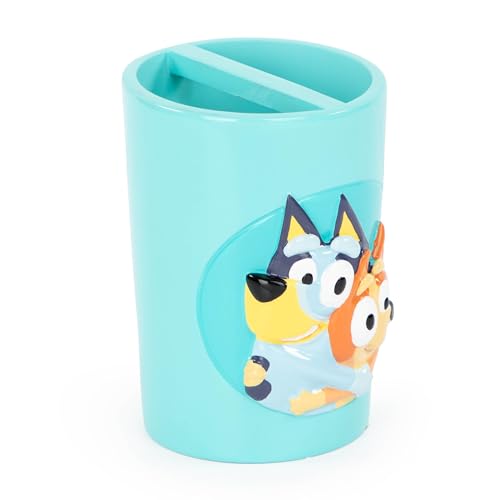 Jay Franco Bluey Toothbrush Holder - Blue Resin Pencil Holder/Bathroom Tumbler Features Bluey & Bingo - Fun Toothbrush Holder for Kids - color: Blue - Bluey