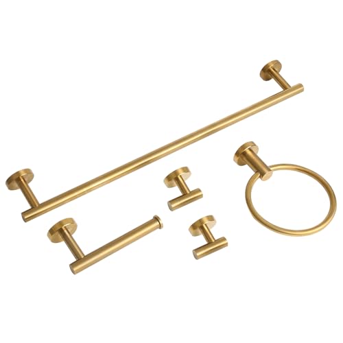 Brushed Gold Bathroom Hardware Accessories Set 5 Piece, Stainless Steel Bath Towel Bar Set 24 Inch,Toilet Paper Holder,Towel Ring Holder,Towel Rack Set,Gold Bathroom Accessories Kit - color: Brushed Gold