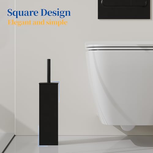 RUACQ Toilet Brush and Holder Set,Square Toilet Bowl Brush for Bathroom with 304 Stainless Steel Handle Toilet Cleaner Brush with Durable Scrubbing Bristles,Splash-Proof (Matte Black)