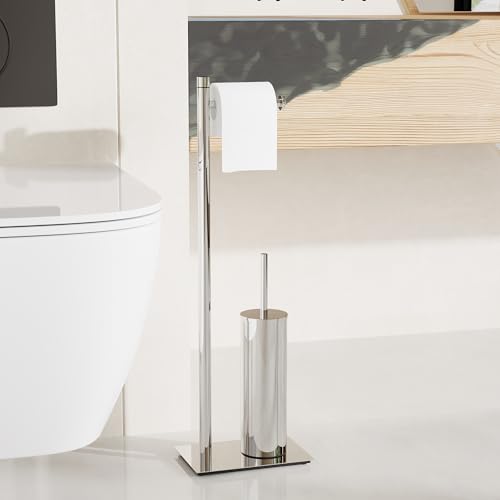RUACQ Toilet Paper Holder Stand with Toilet Brush and Holder Set, 304 Stainless Steel Bathroom Toilet Tissue Paper Roll Holder Free Standing, Weighted Base, Heavy Duty (Chrome) - color: Chrome, size: Free standing