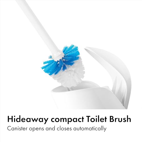 OXO Good Grips Compact Toilet Brush & Canister, Toilet Bowl Brush and Holder with Automatic Canister Door, Bathroom and Small Spaces Cleaning Supplies Essential - color: White, size: 1 Count (Pack of 1)