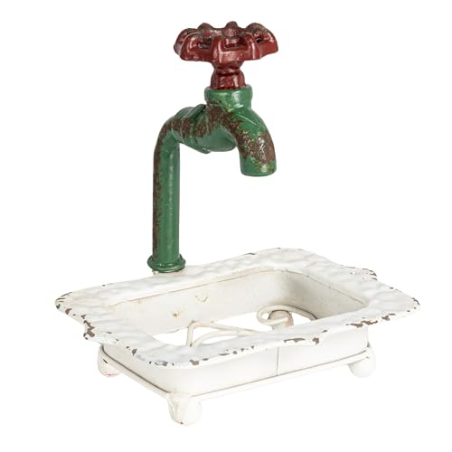 Creative Co-Op Charming Cast Iron Soap Dish with Miniature Faucet Detail - color: White, style: Soap Dish