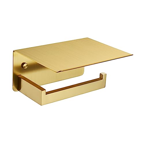 Toilet Paper Holder with Shelf Brushed Dark Gold, APLusee SUS 304 Stainless Steel Modern Bathroom Accessories Tissue Roll Dispenser Storage - color: Brushed Dark Gold, size: Single Rod