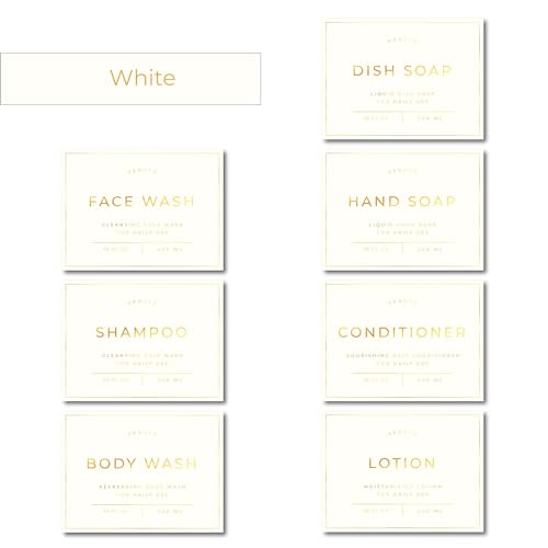Verute Waterproof Labels for Amber Glass Soap Dispenser and Plastic Bottles 3.15"x2.35" Peel & Stick - Kitchen, Bathroom & Shower Set - 21 Pieces (Gold Set) - color: Gold Set