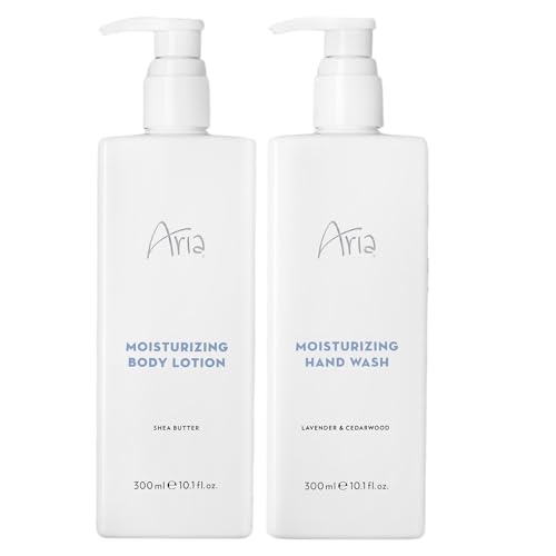 Aria Skin Care Set - Hand Wash & Body Lotion - Scented with Cedarwood, Green Mandarin, Lavender - Hotel Body Care Amenities - 10 oz, White - size: Skin Care Set