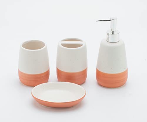 Orange Bathroom accesory Set 4pc,Coral Toothbrush Holder Terracotta Color soap Dispenser soap Dish Tumbler Cup for Bathroom Decor and Gift countertop Decor(Orange) - style: ORANGE