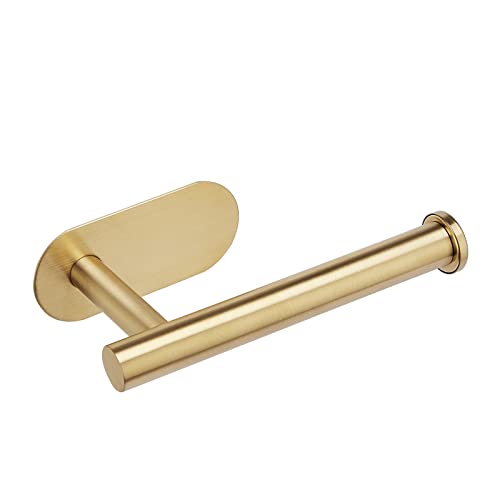 YUET Toilet Paper Holder Self Adhesive, Premium Thicken SUS304 Stainless Steel Rustproof Adhesive Toilet Roll Holder No Drilling for Bathroom, Kitchen, Washroom, Rv - color: Gold