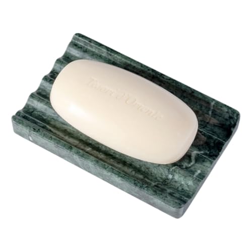 Karibiber Soap Holder, Marble Soap Dish for Shower, Green Bar Soaps Holder with Water Ripple Design, Easy Cleaning Soaps Saver for Kitchen Sink，Bathroom, Executive Indian Natural Stone Soap Tray - color: Indian Green